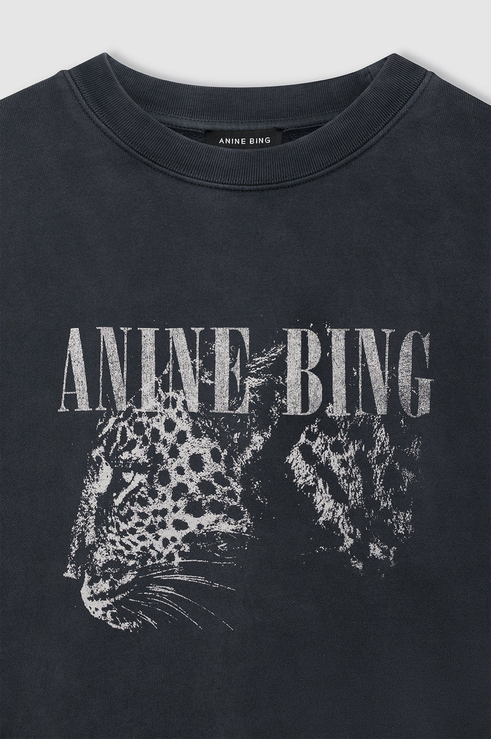 ANINE BING Spencer Sweatshirt Leopard - Washed Black - Detail View