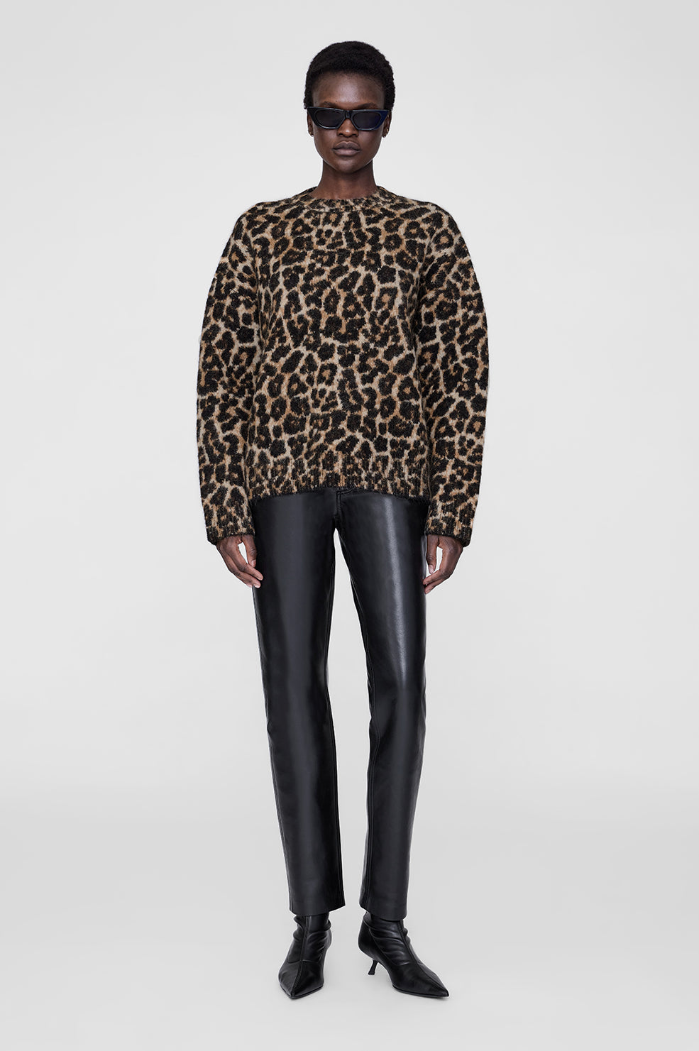 Sydney Crew Sweater - Black And Brown Leopard