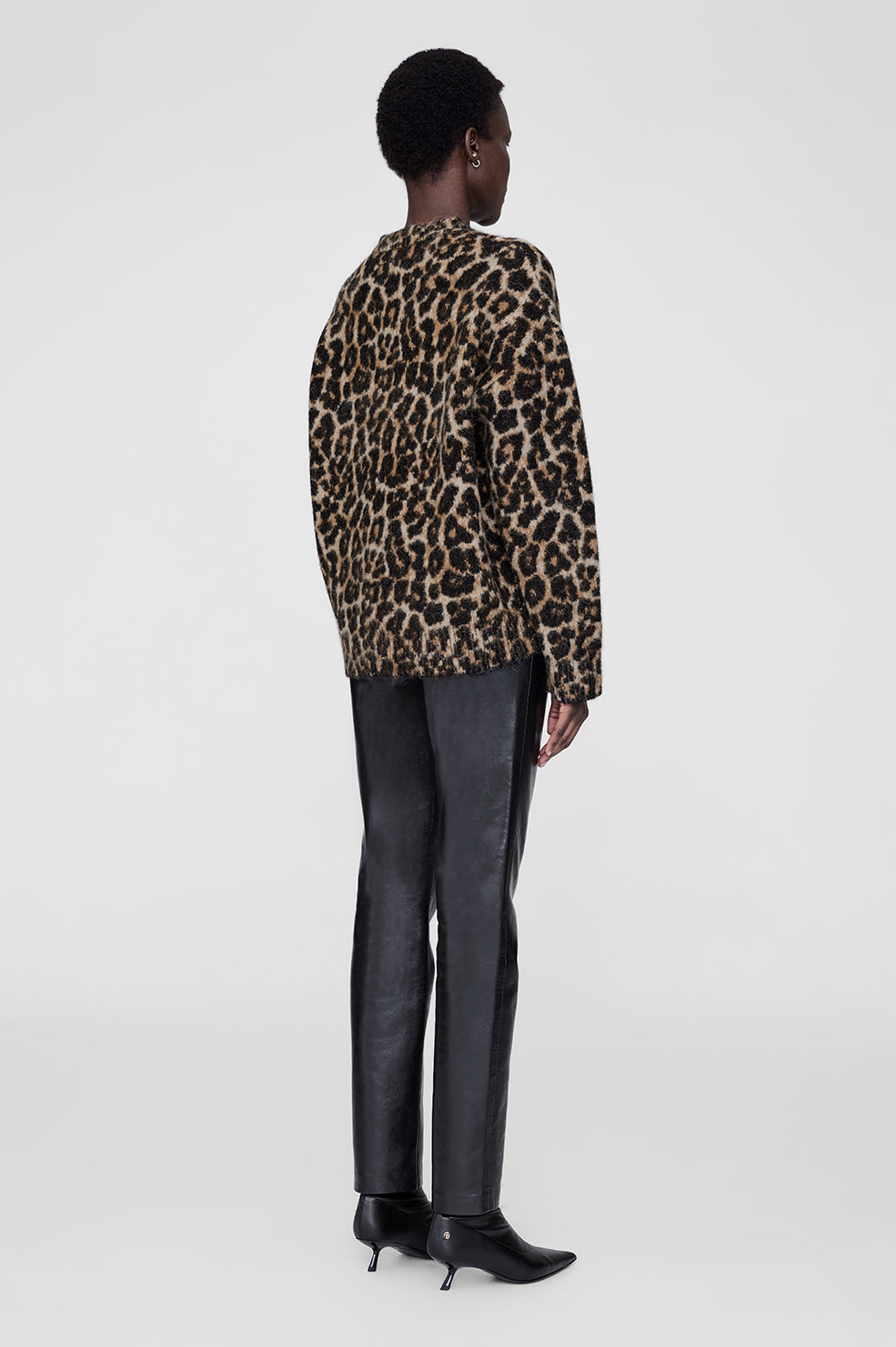 Sydney Crew Sweater - Black And Brown Leopard