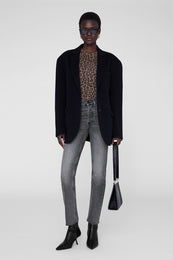 ANINE BING Sylvie Long Sleeve Tee - Black And Brown Leopard - On Model Second Front 