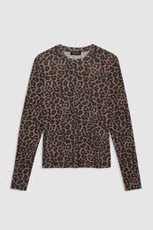 ANINE BING Sylvie Long Sleeve Tee - Black And Brown Leopard - Front View
