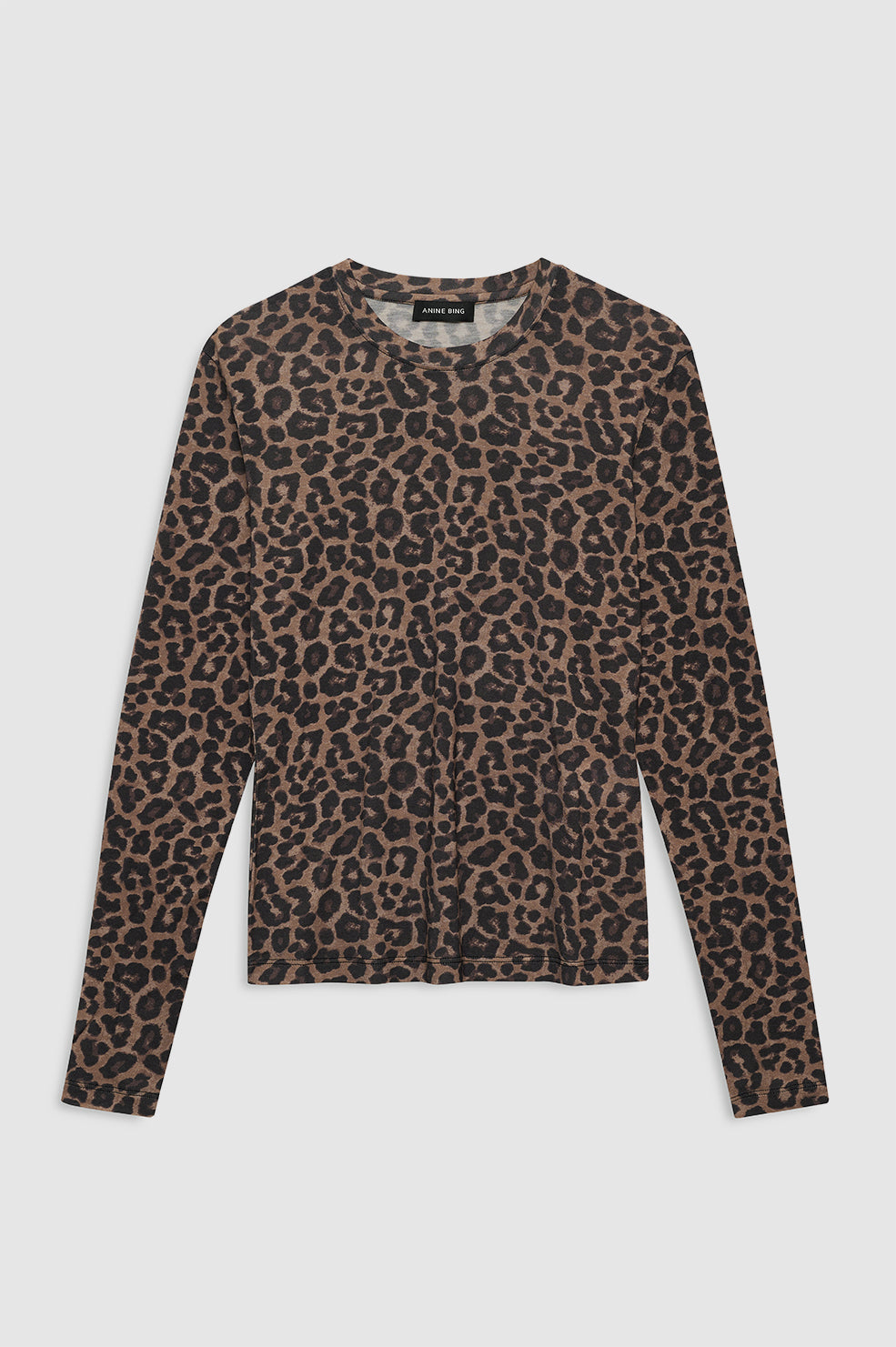 ANINE BING Sylvie Long Sleeve Tee - Black And Brown Leopard - Front View