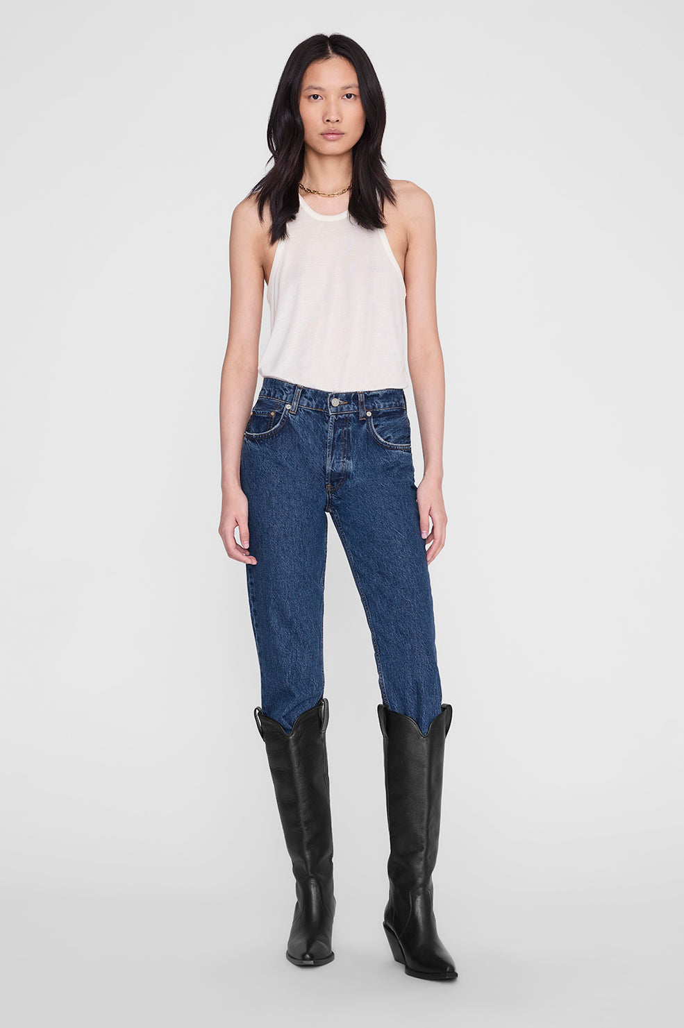 ANINE BING Tall Tania Boots - Black - on model front