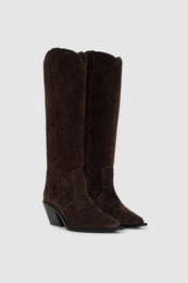 ANINE BING Tall Tania Boots - Dark Brown Suede - Side Pair View