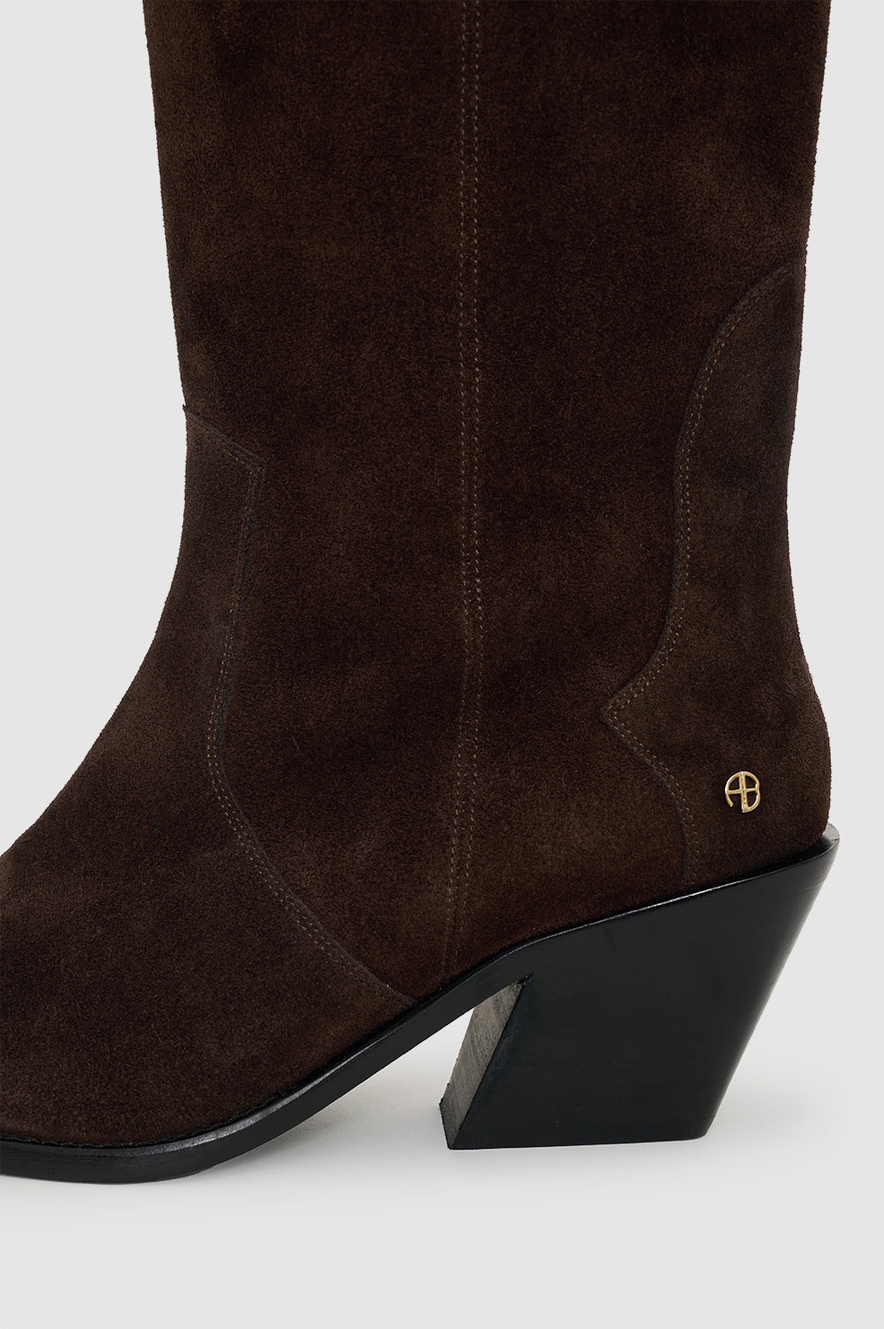 ANINE BING Tall Tania Boots - Dark Brown Suede - Detail View