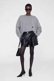 ANINE BING Trent Short - Black Recycled Leather - on model front view