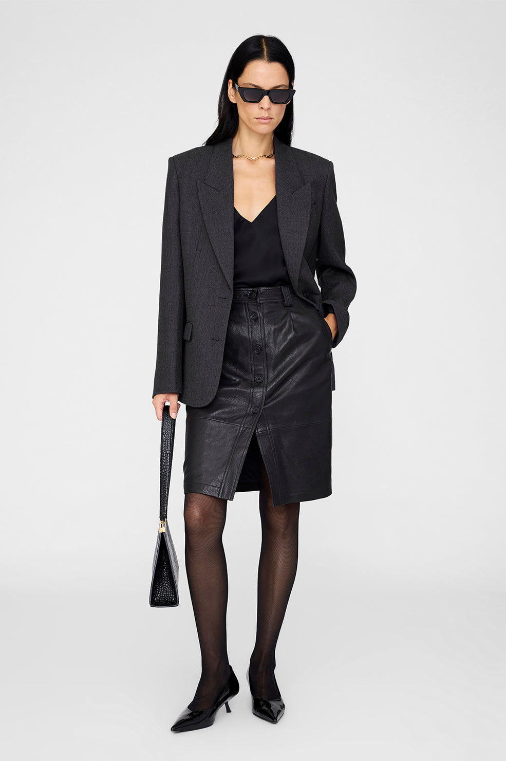 ANINE BING Zaire Skirt - Black Leather - On Model Front