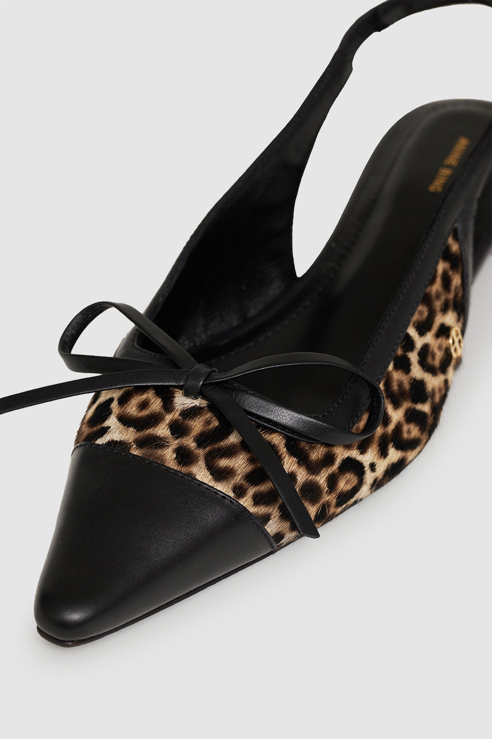 ANINE BING Zoey Slingback Heels - Leopard Calf Hair - Detail View