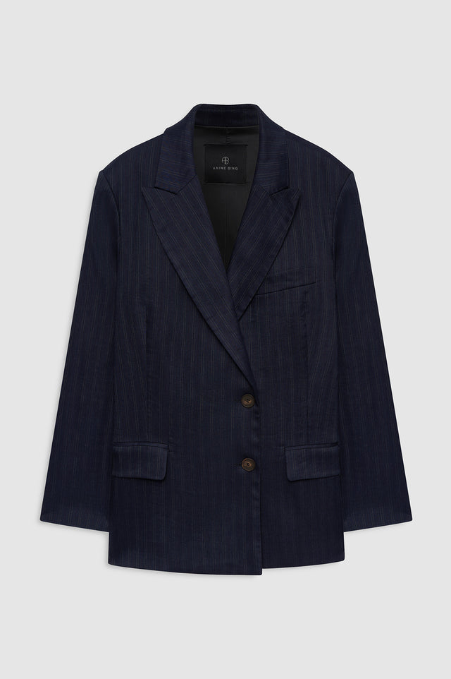 |ANINE BING Aretha Blazer - Navy Pinstripe - front view