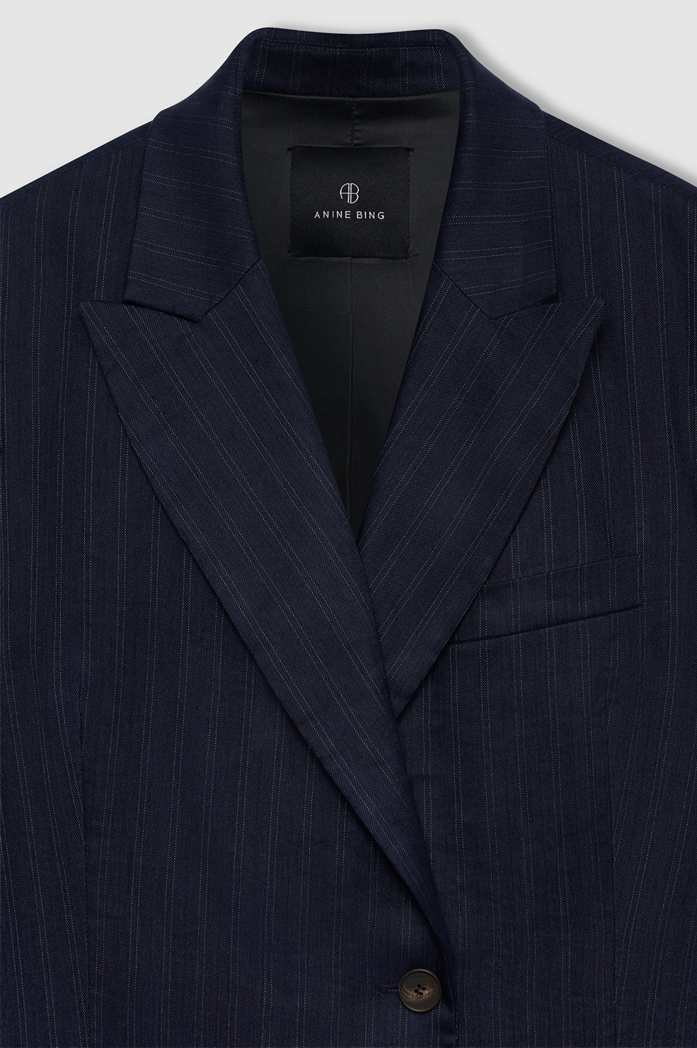 ANINE BING Aretha Blazer - Navy Pinstripe - detail view