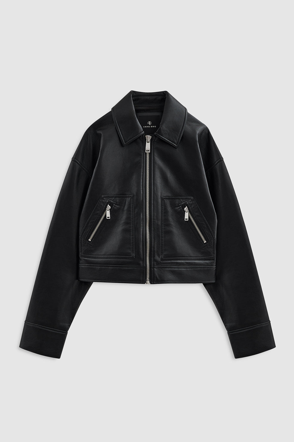 ANINE BING Assan Jacket - Black Recycled Leather - front view