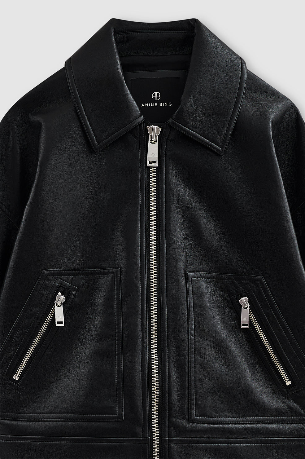 ANINE BING Assan Jacket - Black Recycled Leather - detail view