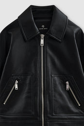 ANINE BING Assan Jacket - Black Recycled Leather - detail view