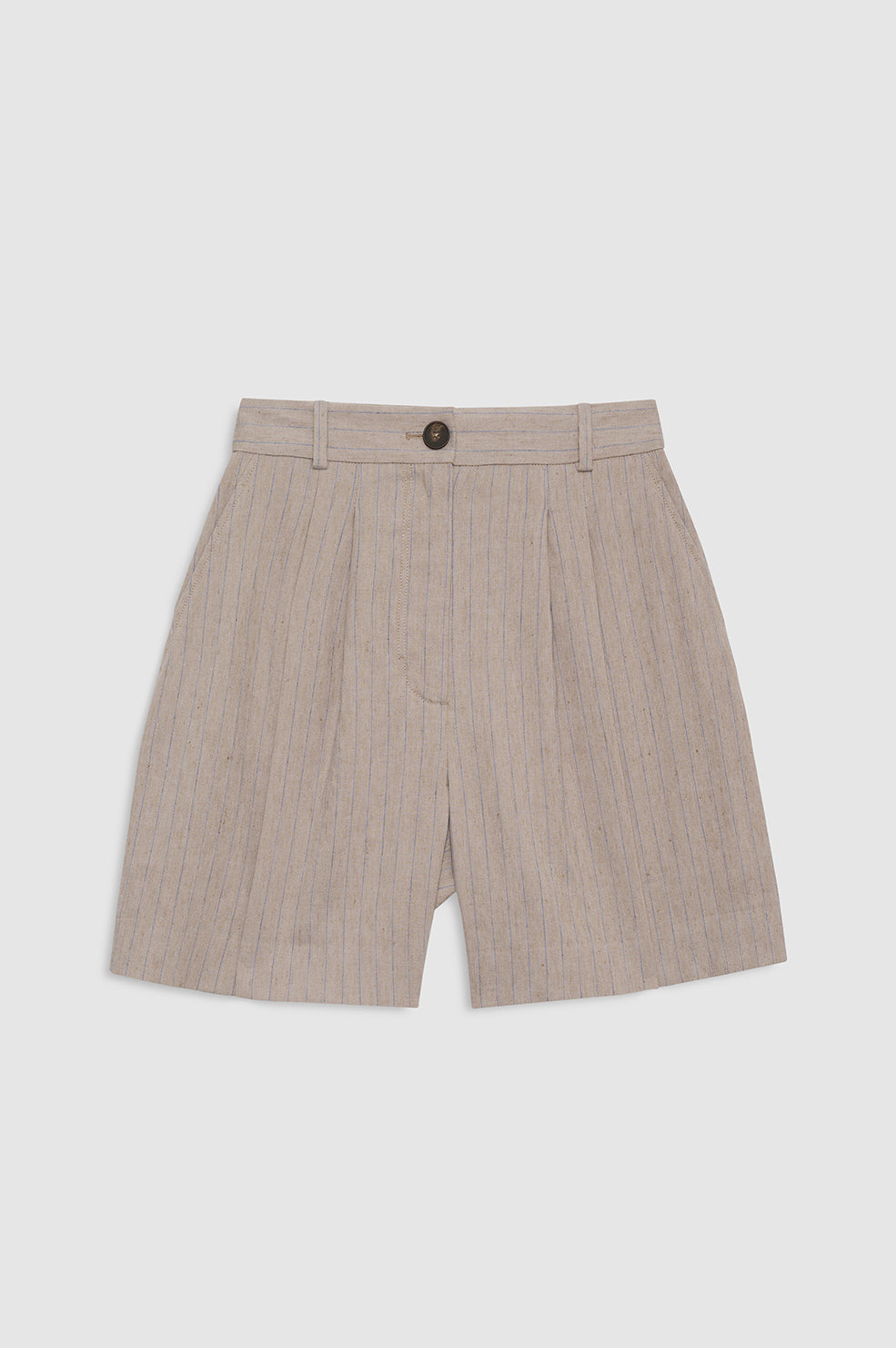 ANINE BING Brice Short - Taupe And Blue Pinstripe - front view