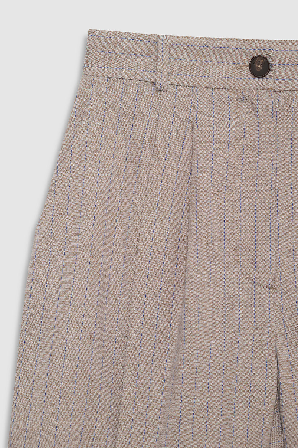 ANINE BING Brice Short - Taupe And Blue Pinstripe - detail view