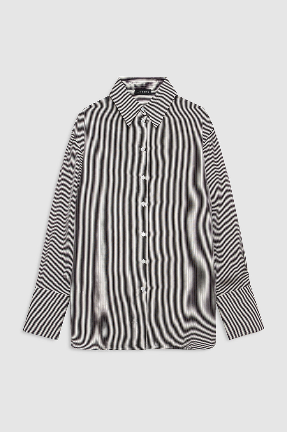 ANINE BING Bridget Shirt - White And Black Mini Stripe - front view