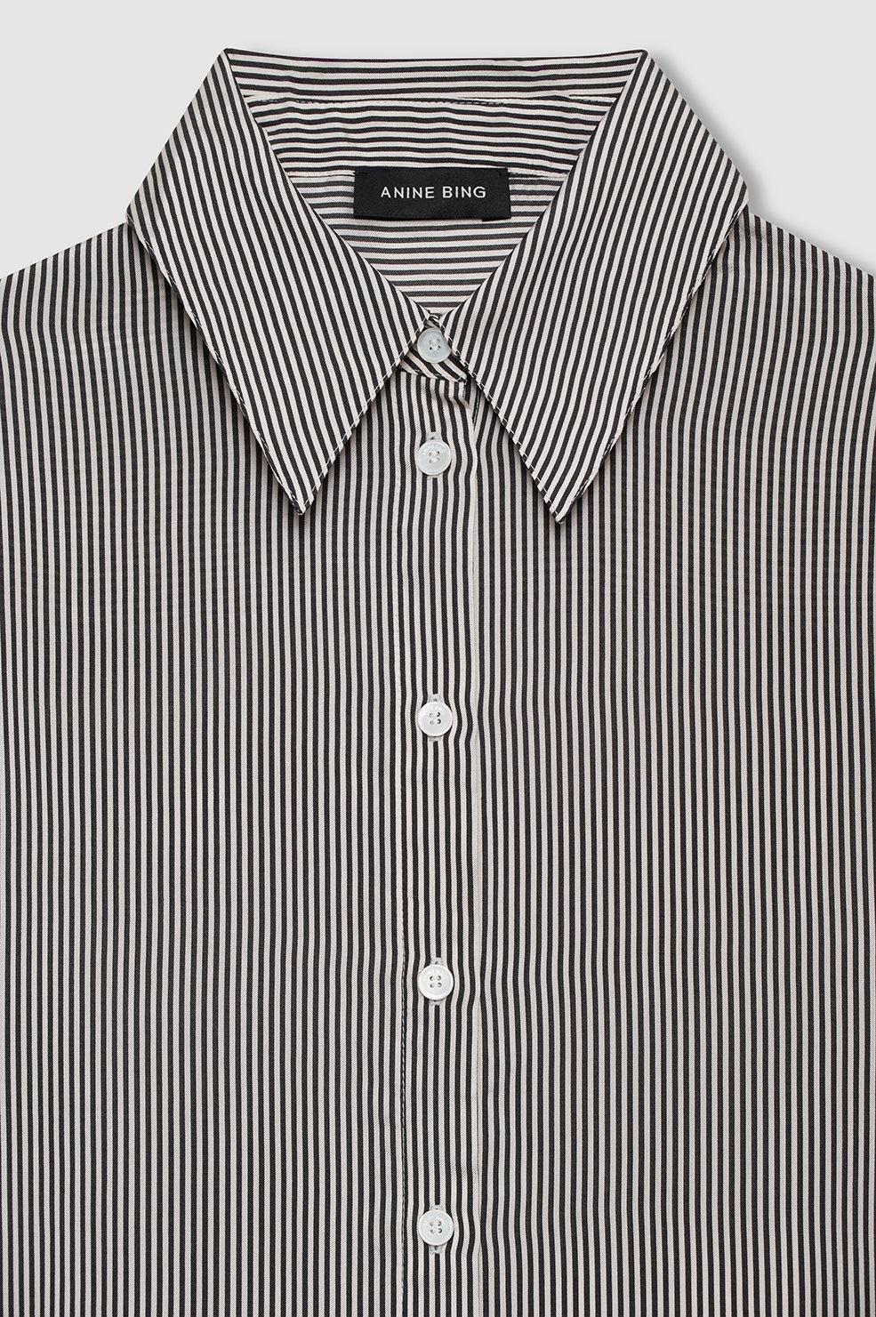 ANINE BING Bridget Shirt - White And Black Mini Stripe - detail view