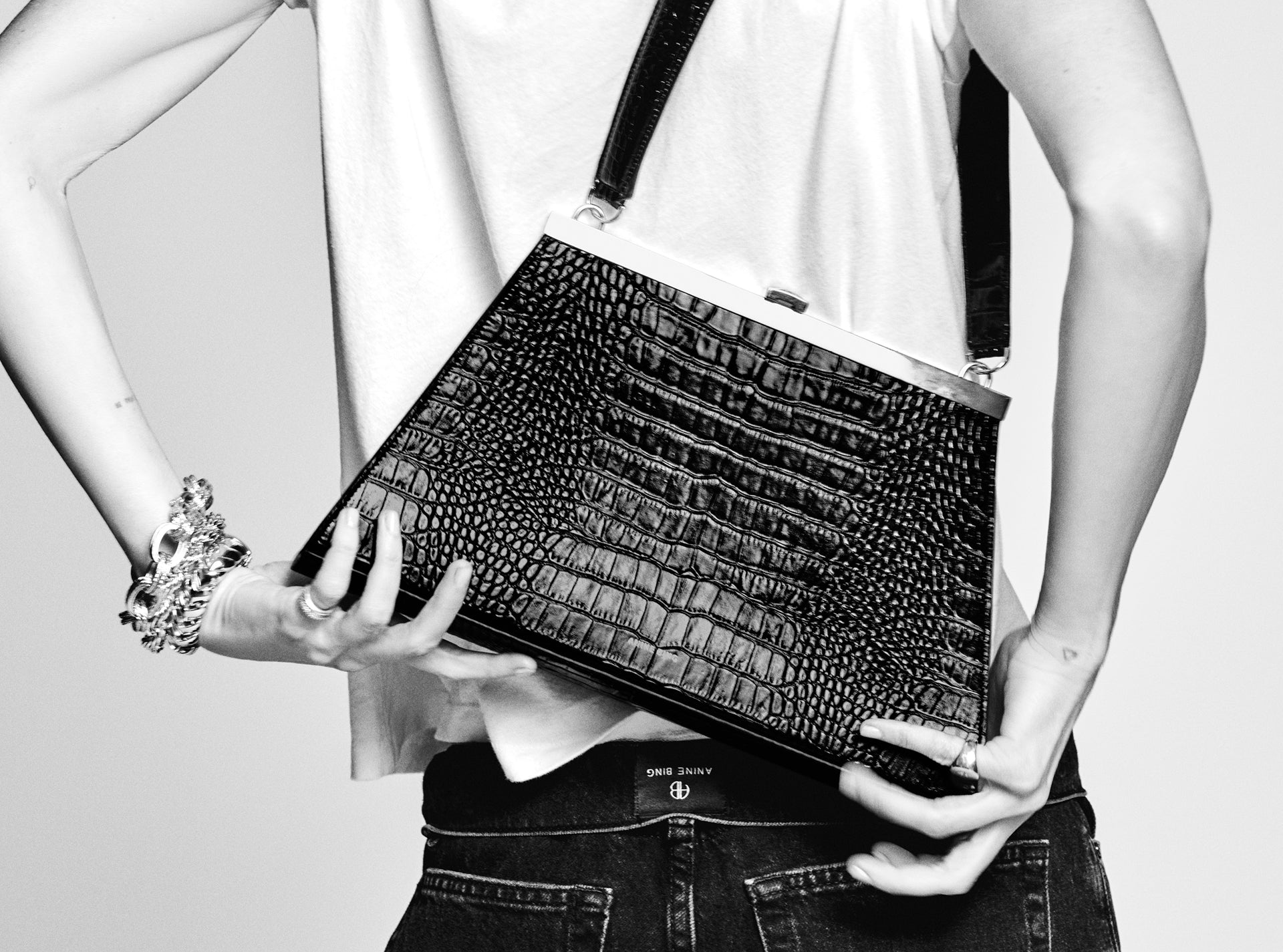 Anine Bag - Black Embossed - back view