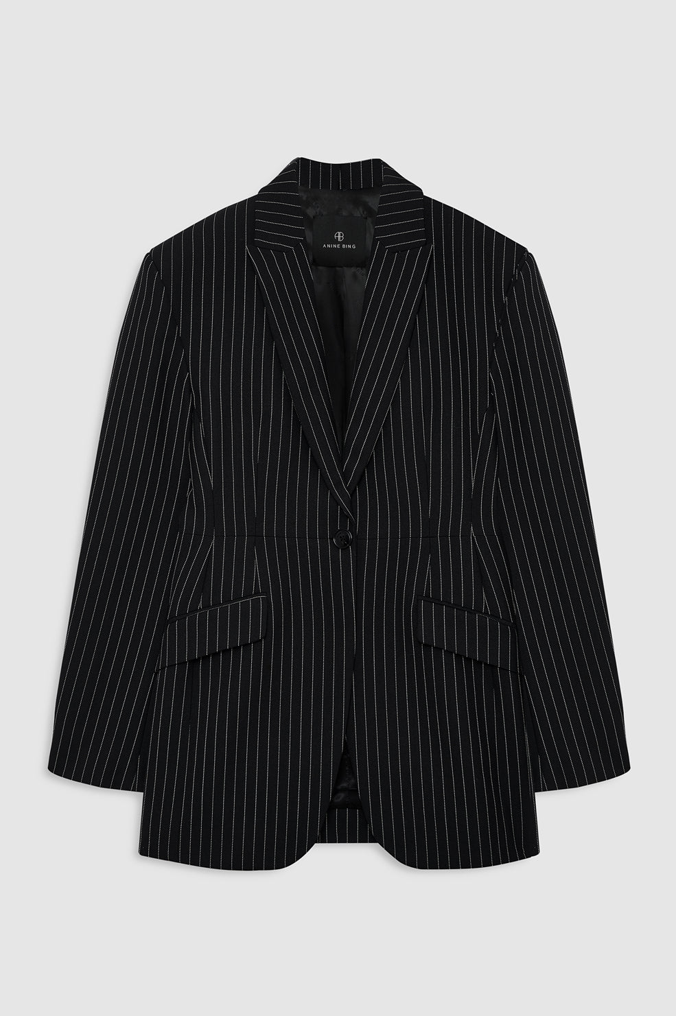 ANINE BING Elga Blazer - Black And White Pinstripe - front view