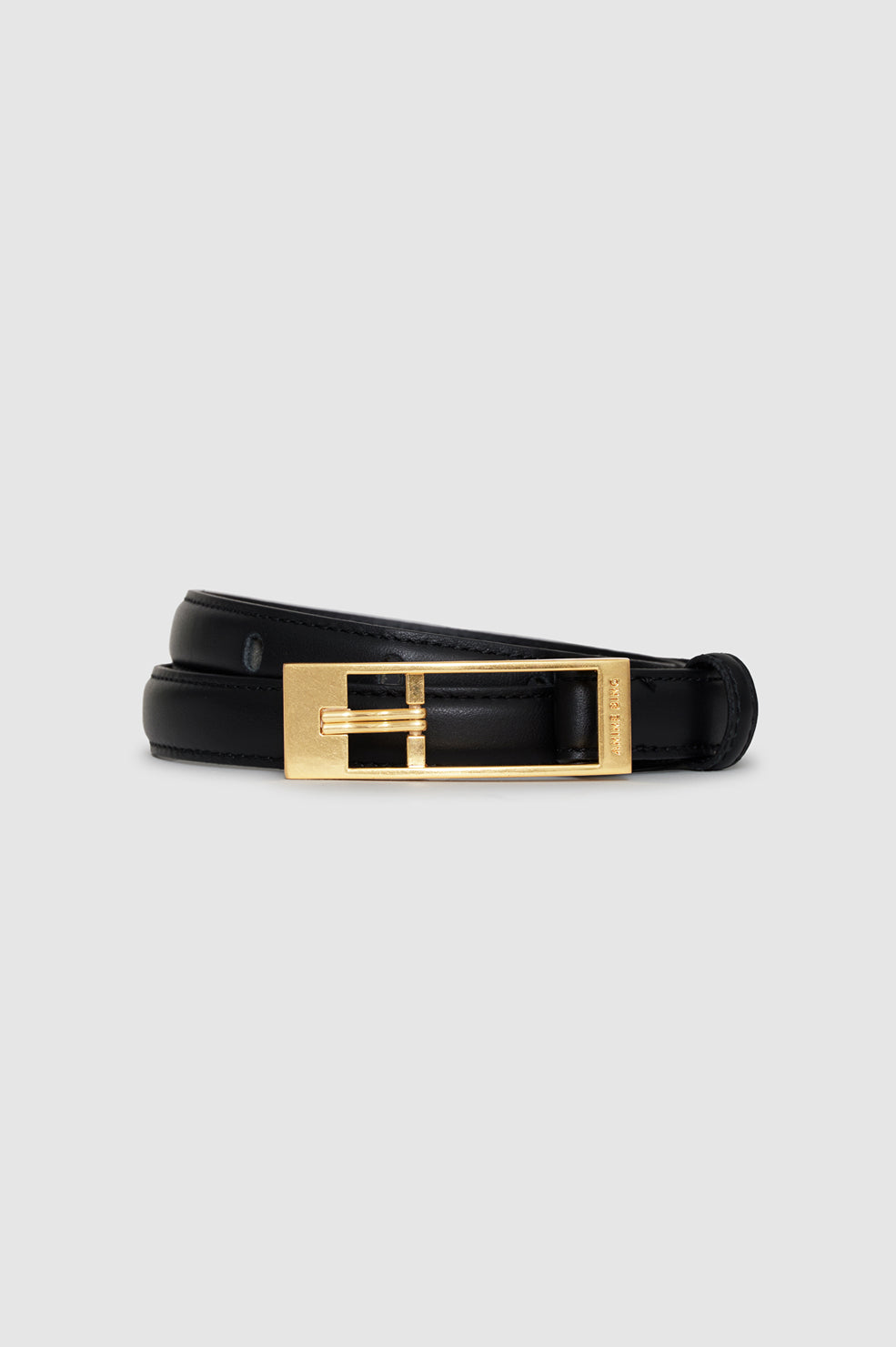 ANINE BING Elly Belt Smooth Leather - Black - rolled up view
