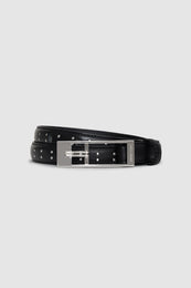 ANINE BING Elly Belt Studs Smooth Leather - Black - rolled up view