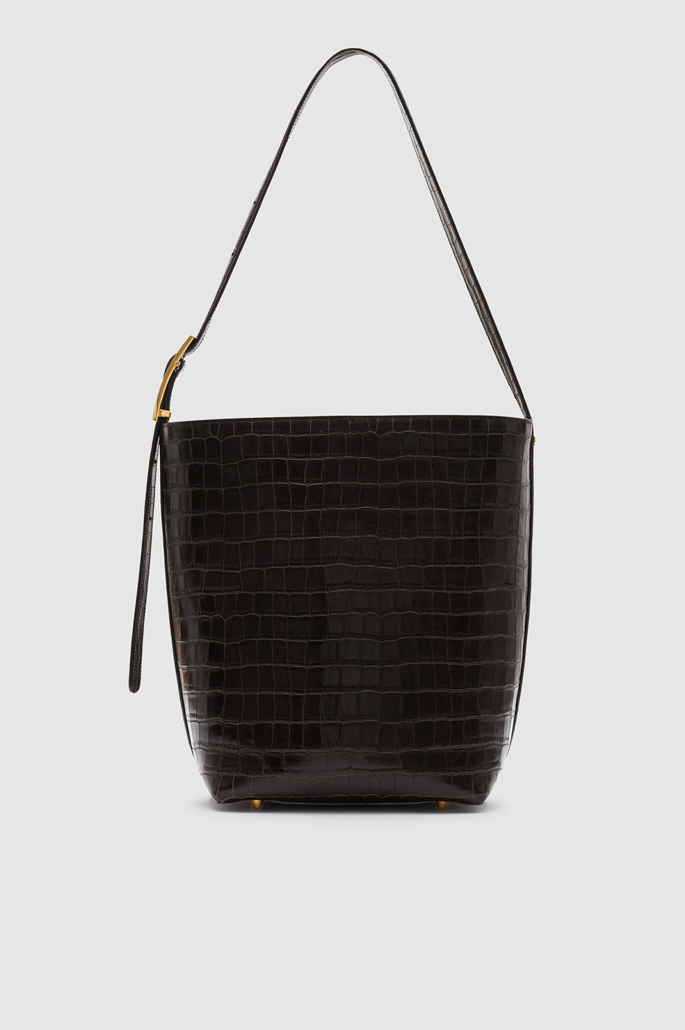 ANINE BING Elly Bucket Bag Embossed - Dark Brown - front view