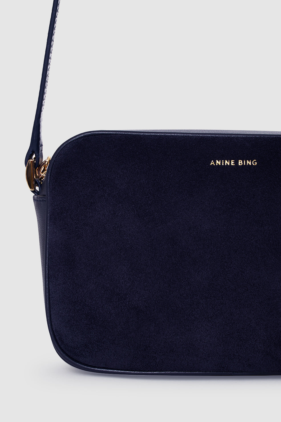 ANINE BING Elly Camera Bag - Navy Suede - detail view