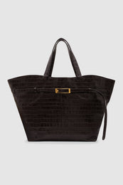 ANINE BING Elly Tote Embossed - Dark Brown - front view