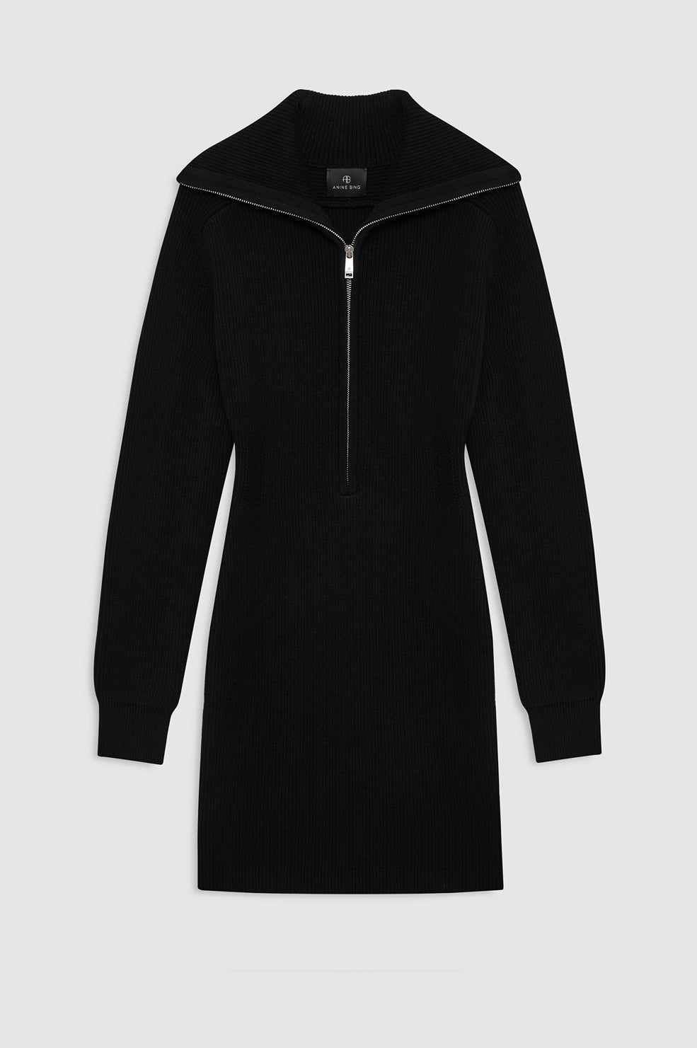 ANINE BING June Trucker Collar Dress - Black - front view