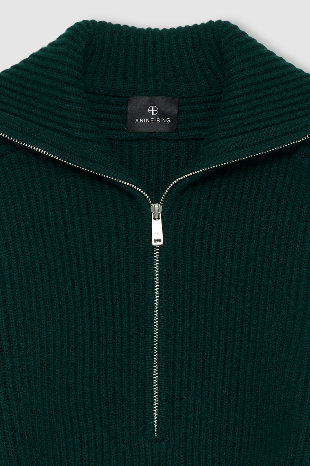 ANINE BING June Trucker Collar Sweater - Deep Emerald - detail view