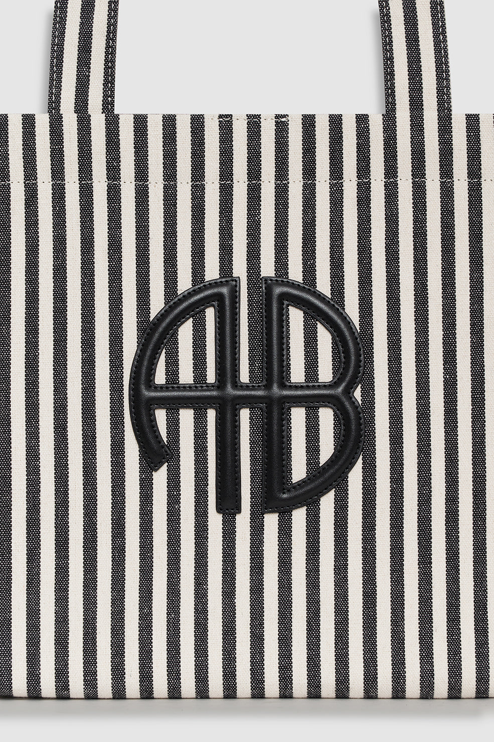 ANINE BING Lara Tote - White And Black Stripe - detail view