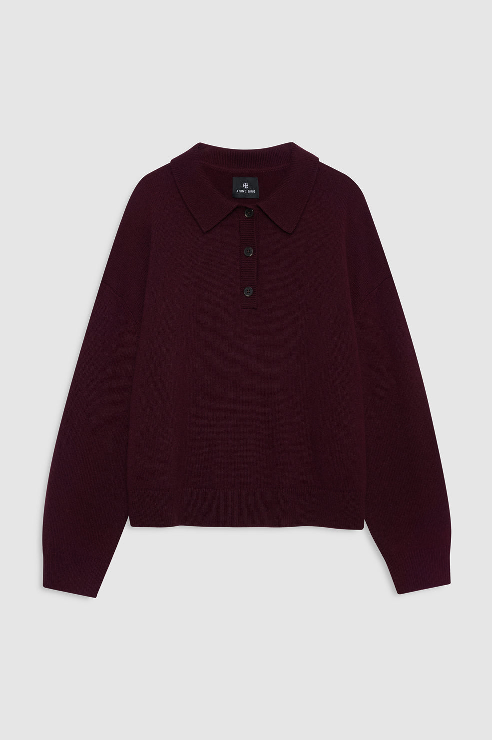 ANINE BING Lee Polo Sweater - Fig - front view