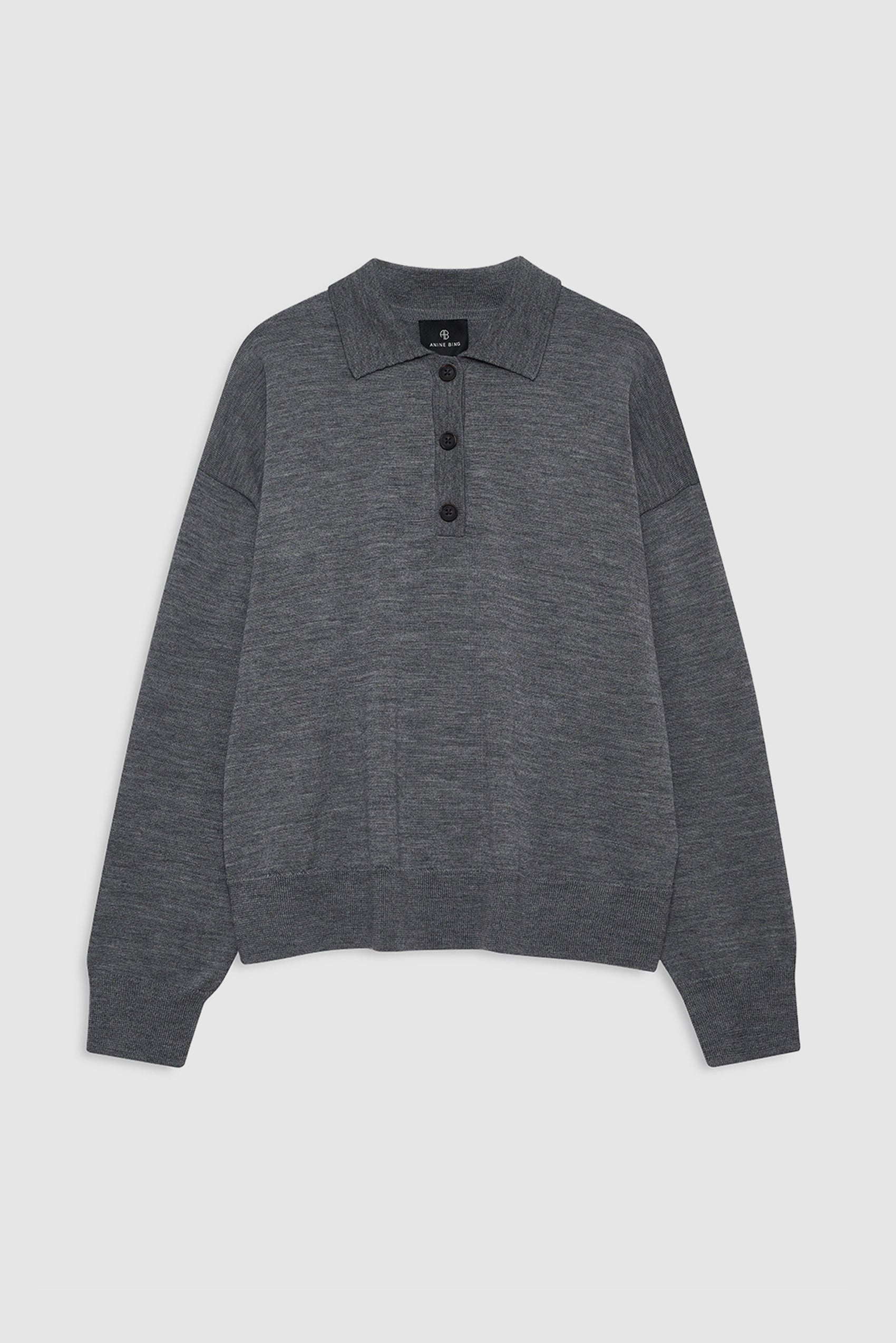 featured-img|ANINE BING Lee Polo Sweater - Medium Heather Grey - front view