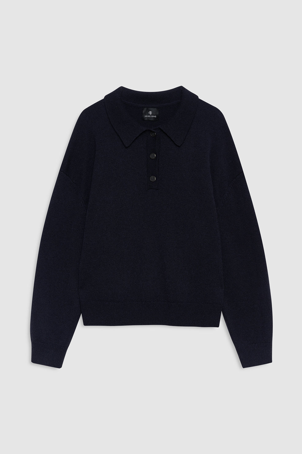 ANINE BING Lee Polo Sweater - Navy - front view
