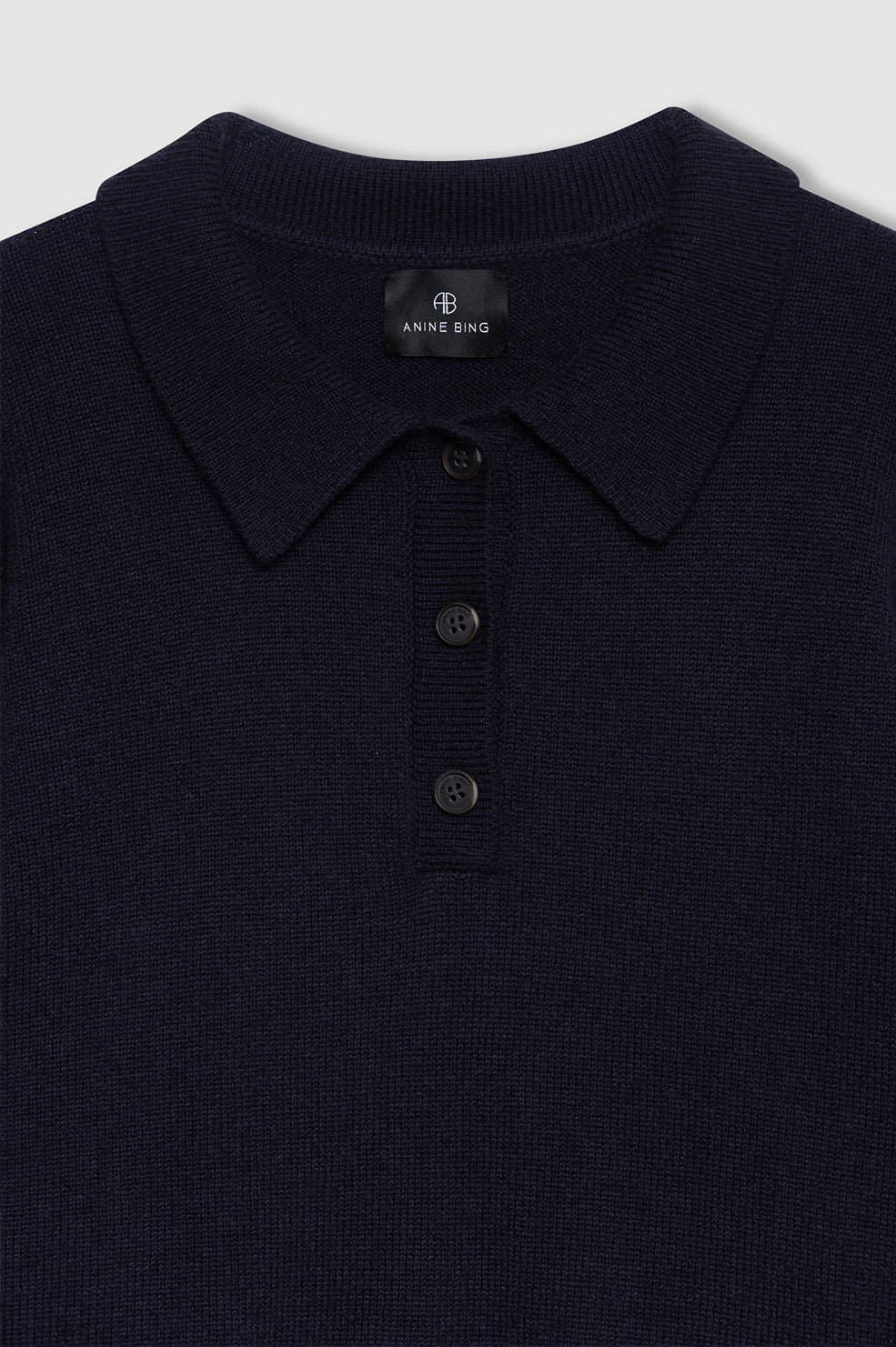 ANINE BING Lee Polo Sweater - Navy - detail view