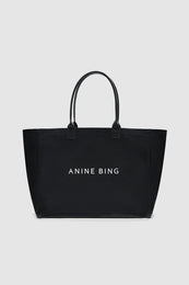 ANINE BING Leo Coated Canvas Tote - Black - front view