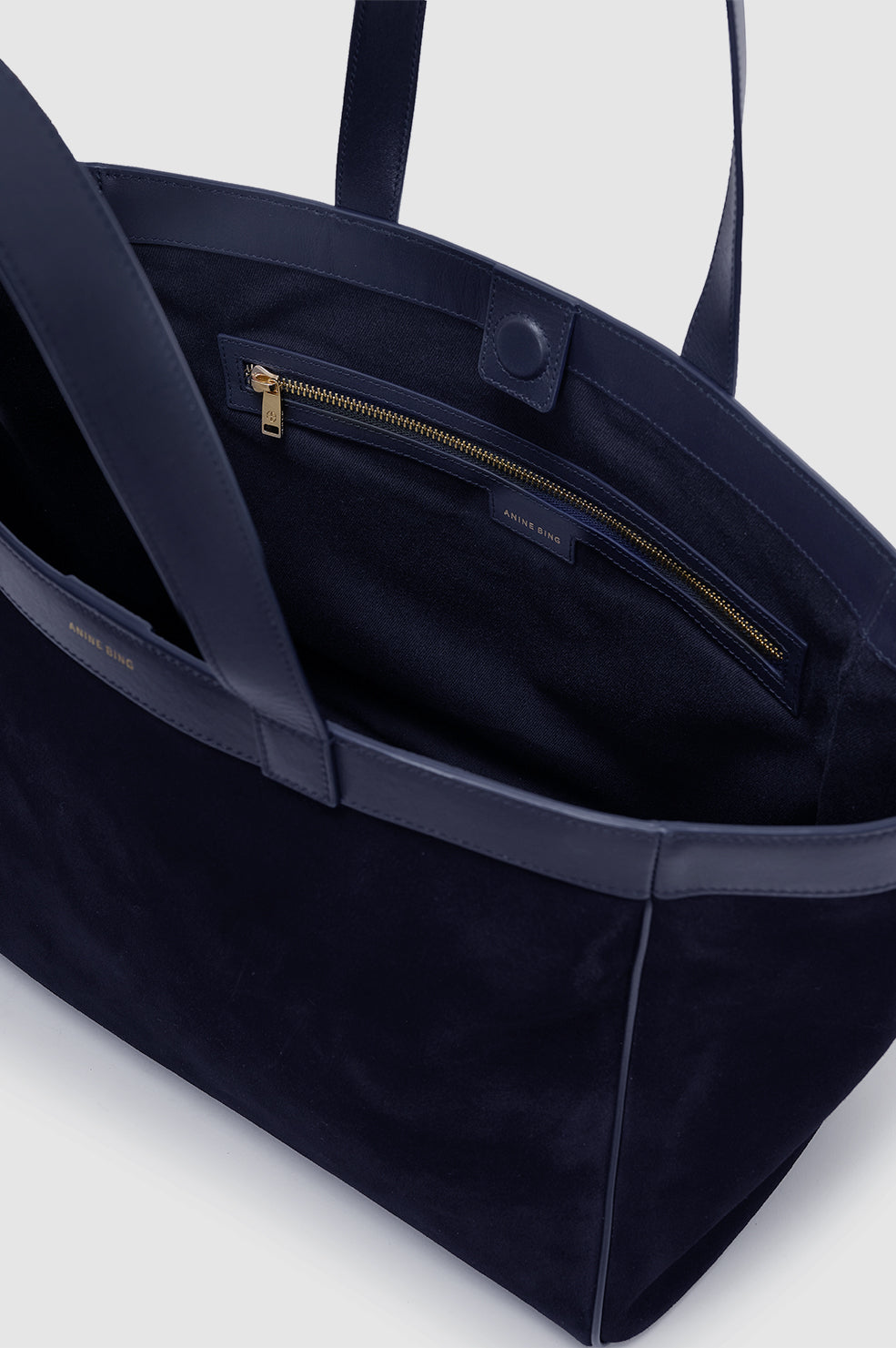 ANINE BING Medium Rio Tote - Navy Suede - side view