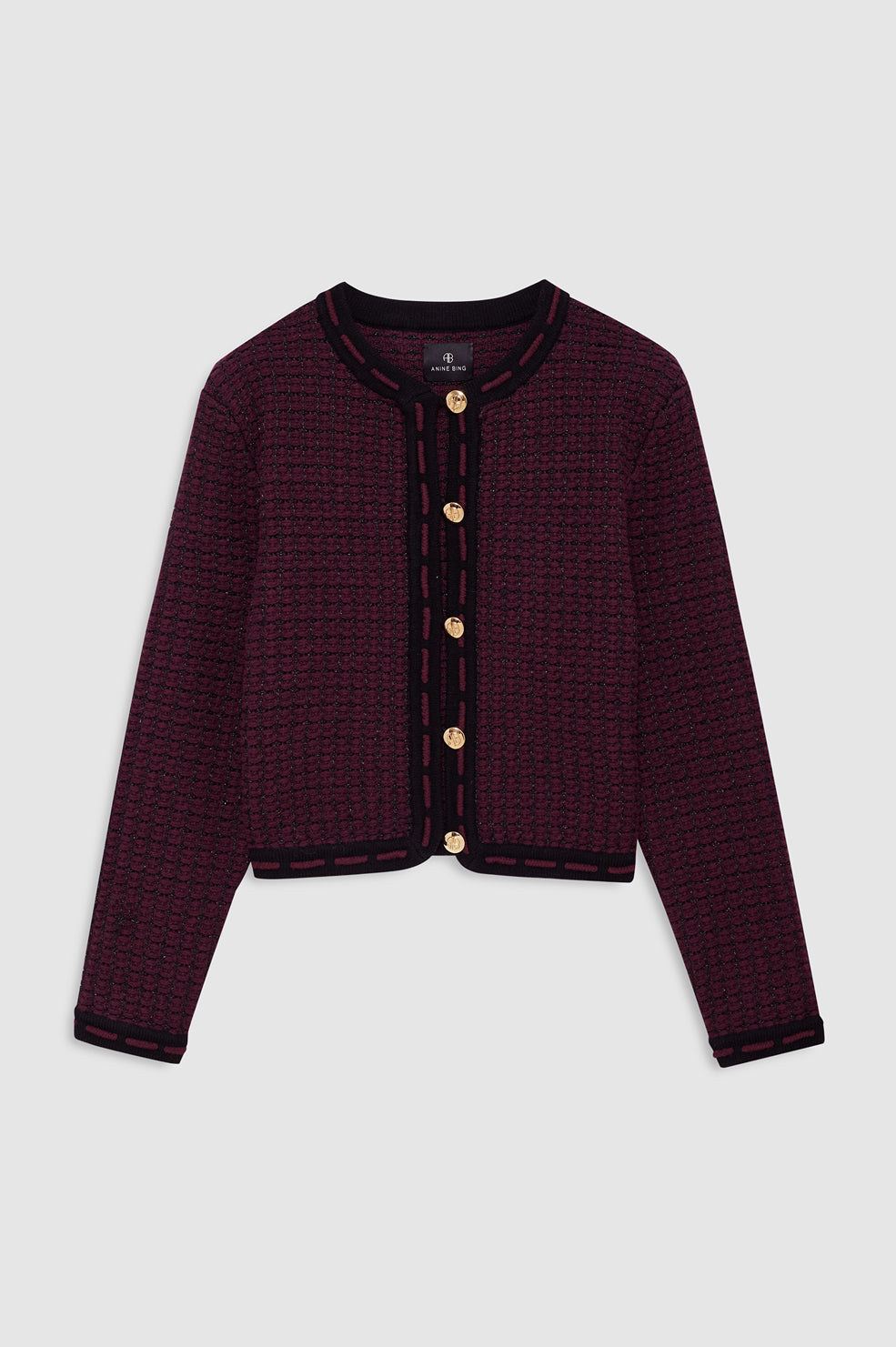 ANINE BING Nora Tweed Cardigan - Burgundy - front view