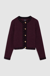 ANINE BING Nora Tweed Cardigan - Burgundy - front view