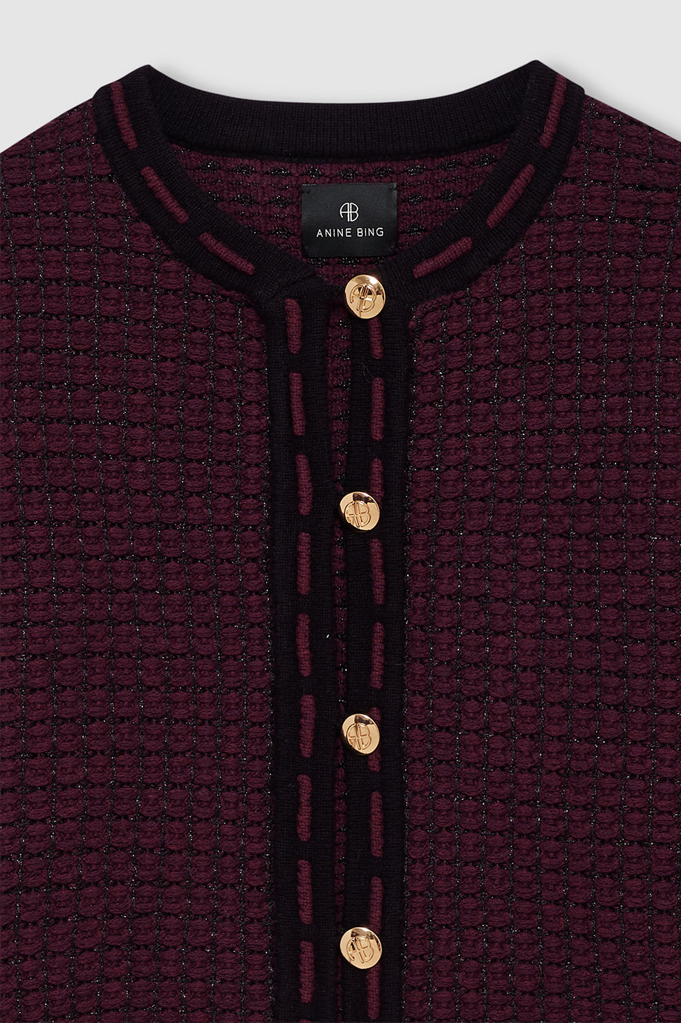 ANINE BING Nora Tweed Cardigan - Burgundy - back view