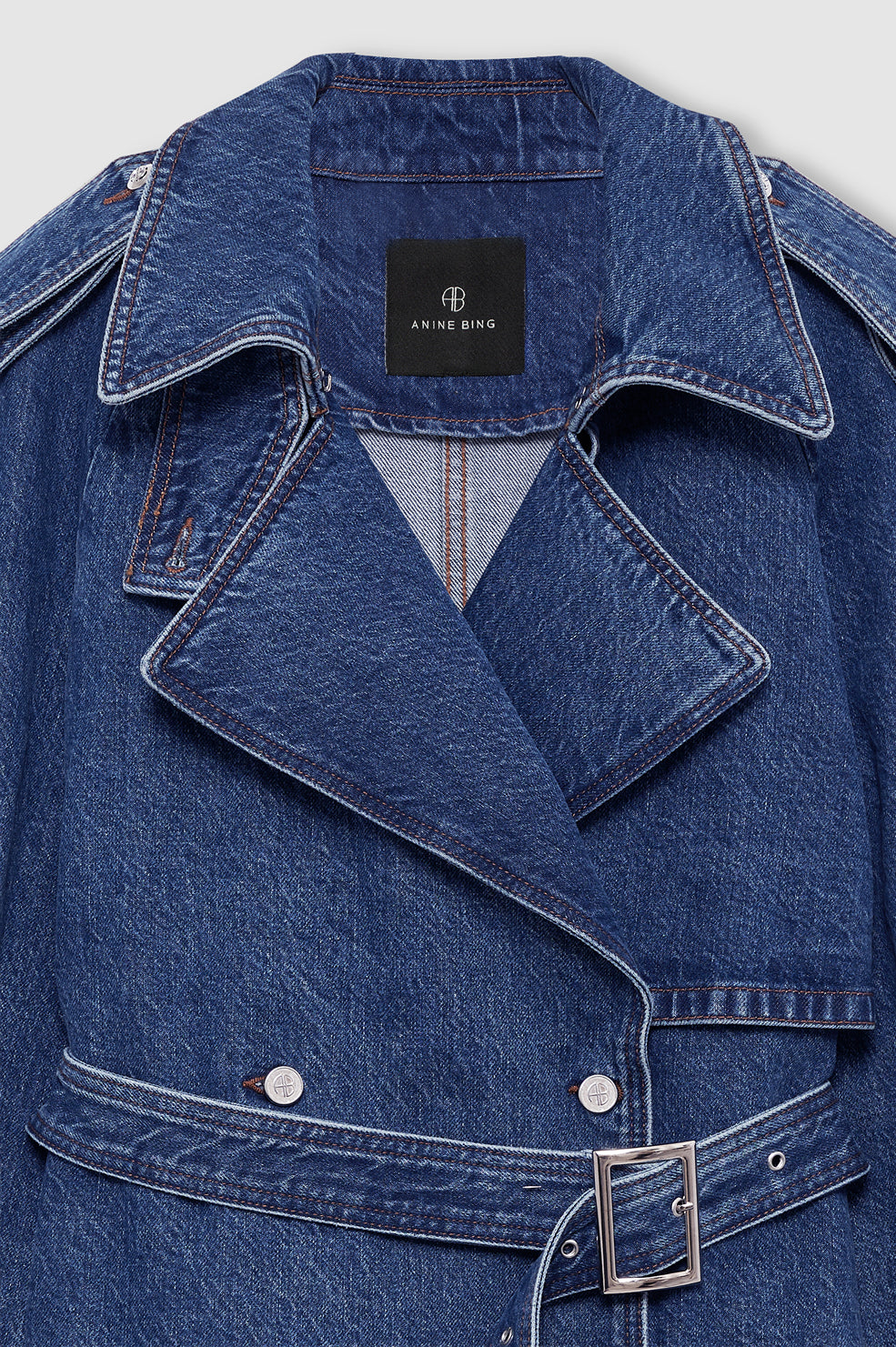 ANINE BING Pascale Trench - Clean Indigo - detail view