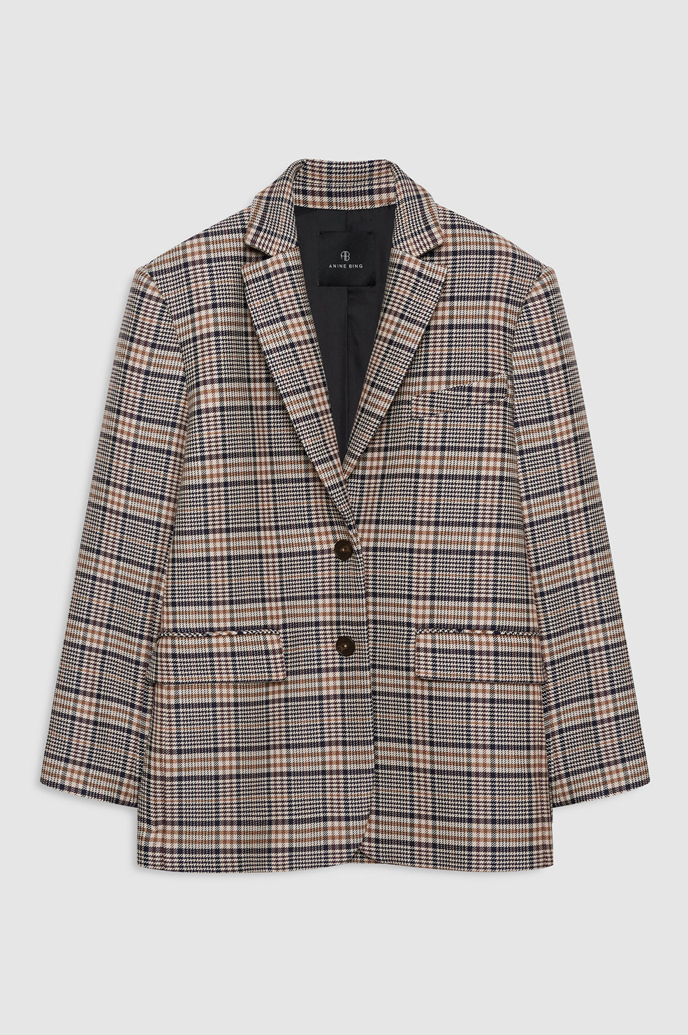 |ANINE BING Quinn Blazer - Beige And Navy Checks - front view