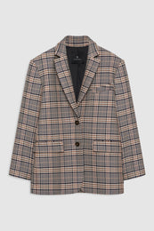 featured-img|ANINE BING Quinn Blazer - Beige And Navy Checks - front view