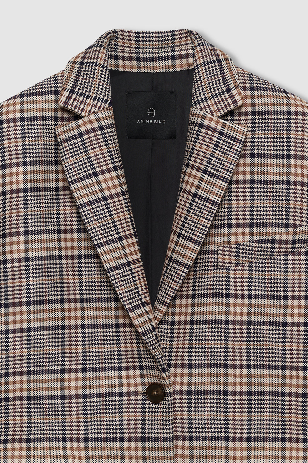 ANINE BING Quinn Blazer - Beige And Navy Checks - detail view