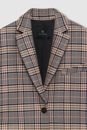 ANINE BING Quinn Blazer - Beige And Navy Checks - detail view