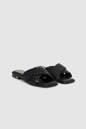 ANINE BING Ria Slides Braided - Black - pair front view