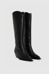 ANINE BING Tall Tania Soft Boots Smooth Leather - Black - pair front view