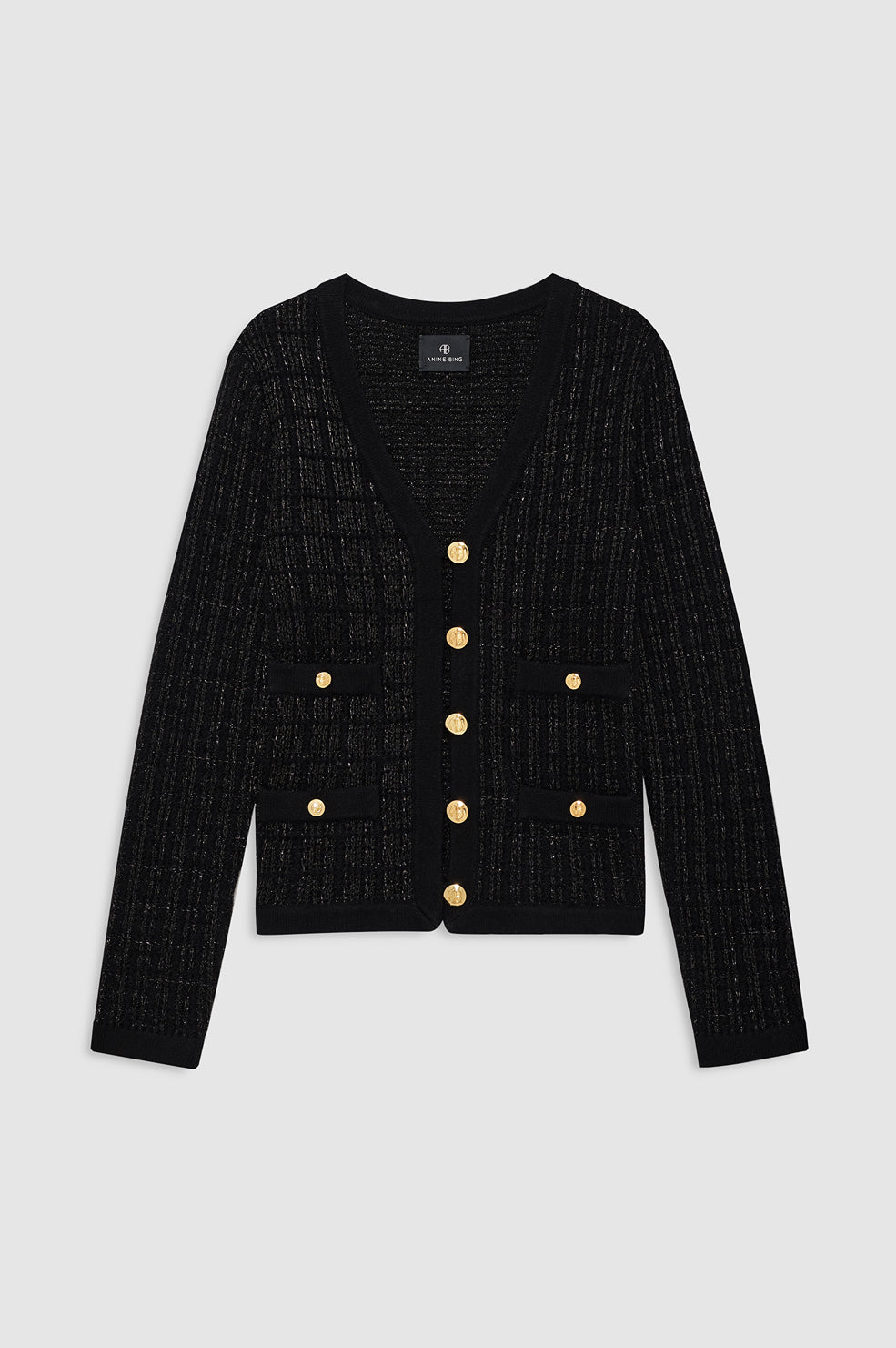 ANINE BING Tessa Tweed Cardigan - Black - front view