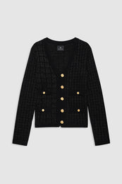 ANINE BING Tessa Tweed Cardigan - Black - front view