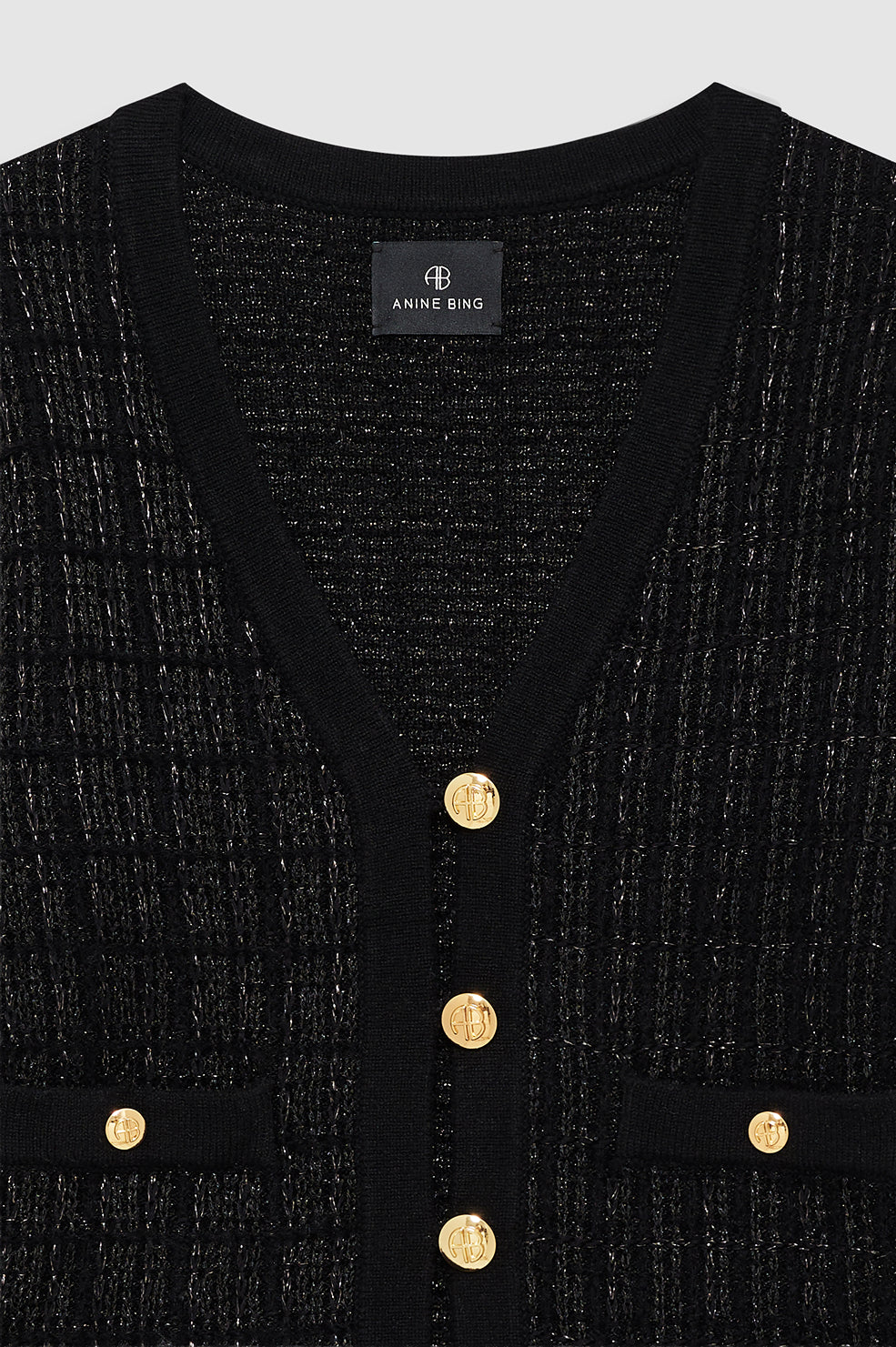 ANINE BING Tessa Tweed Cardigan - Black - back view